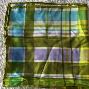 Plaid Silk Scarf in Green and Blue